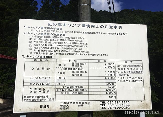 香川・虹の滝キャンプ場・料金